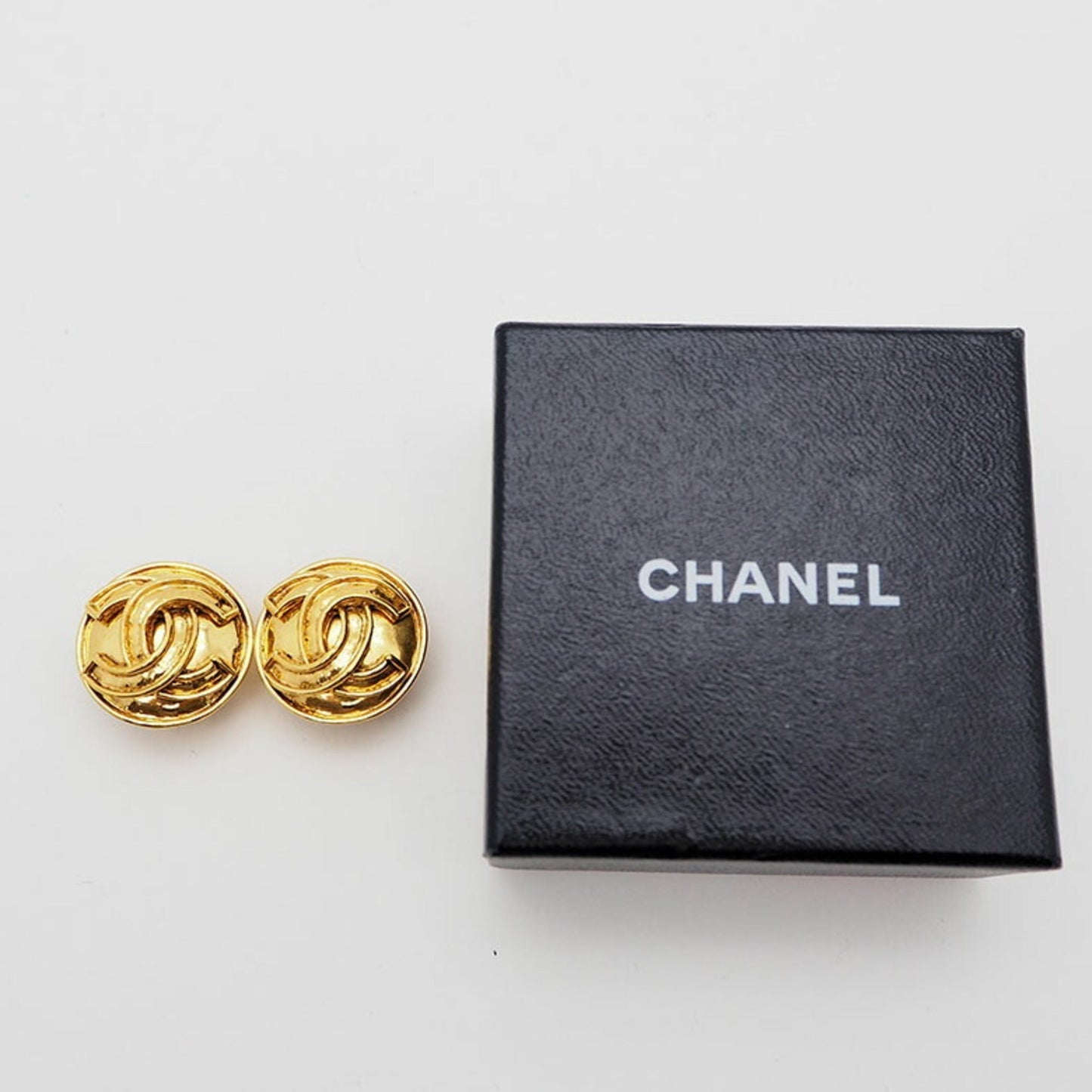 CHANEL 94P   Round Coco Earrings Gold Border Logo
