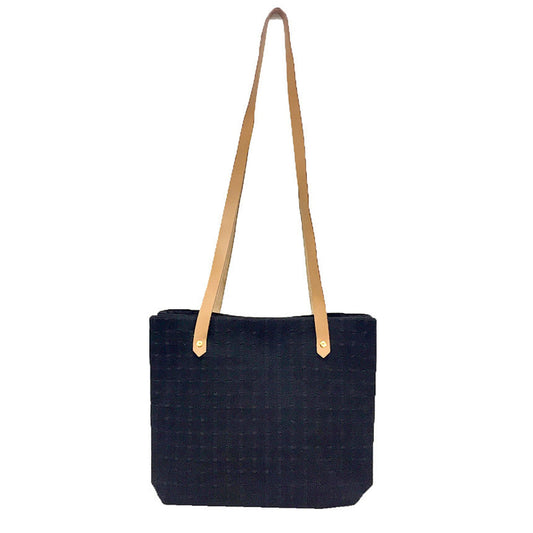 Hermes Black Canvas Leather Tote Bag ( )