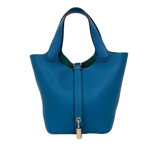 Hermes Blue Taurillon Clemence Leather Handbag Tote Bag ( )