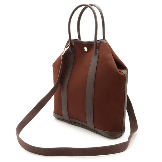 Hermes Brown Toile Officier Leather Shoulder Bag Tote Bag ( )