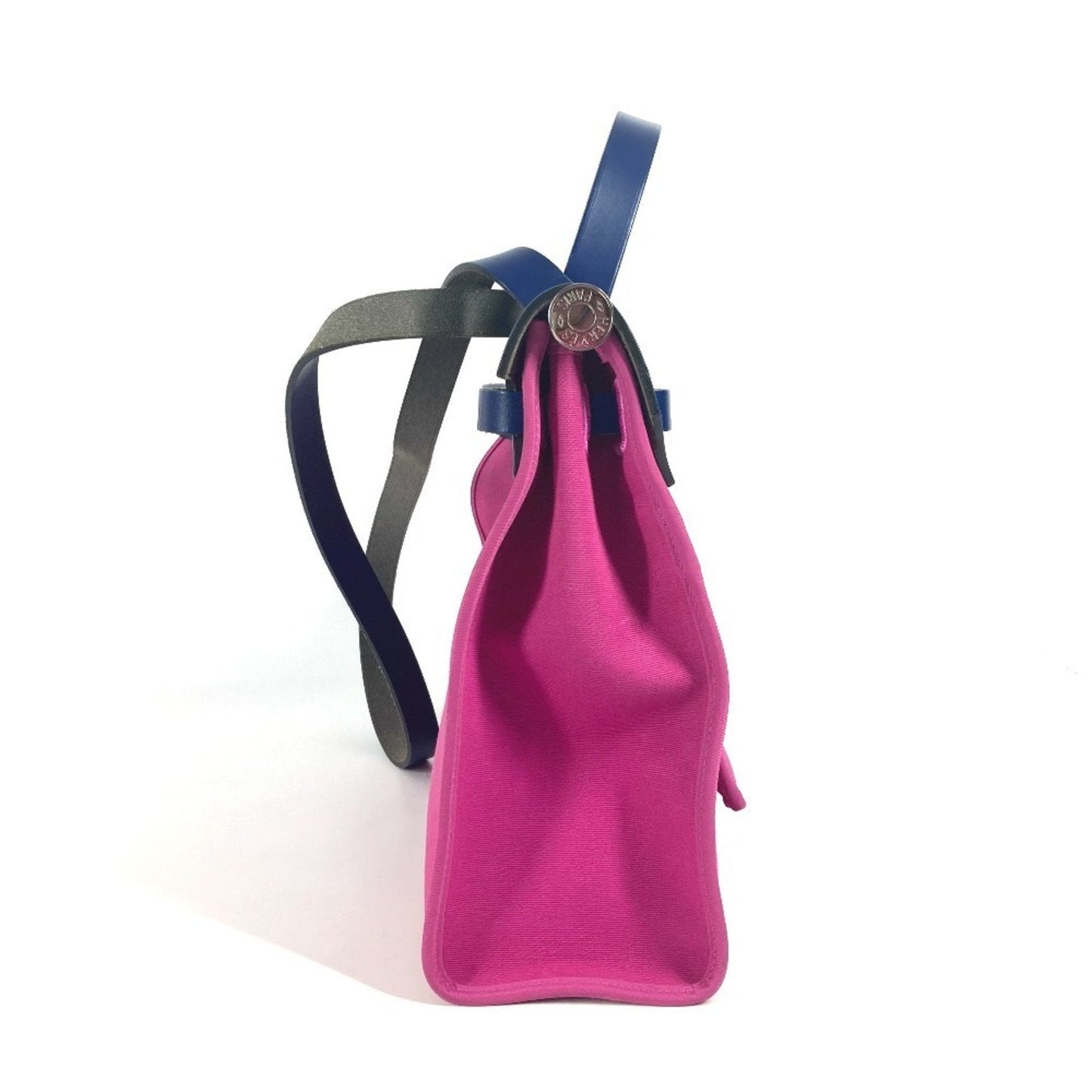 Hermes Blue Pink Toile Officier Vache Leather Handbag Shoulder Bag ( )
