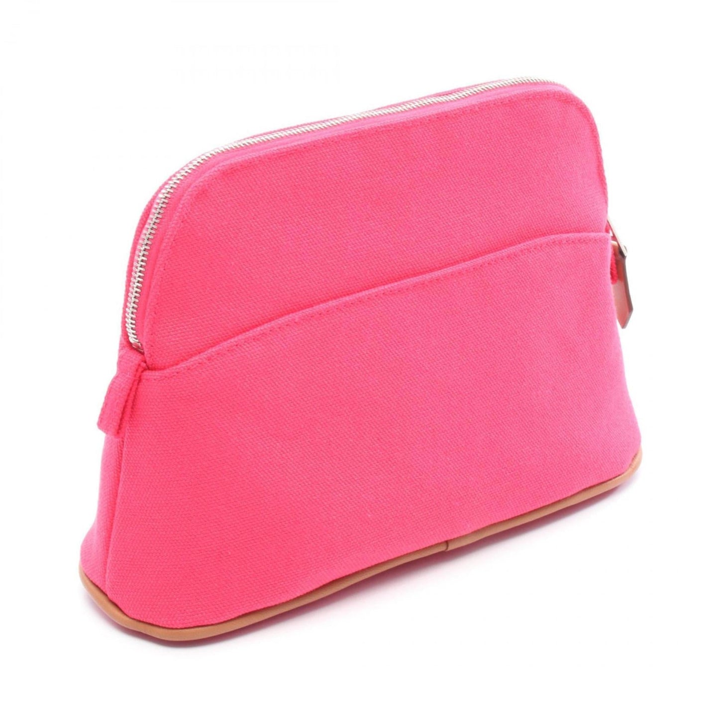 Hermes Brown Pink Canvas Leather Pouch ( )