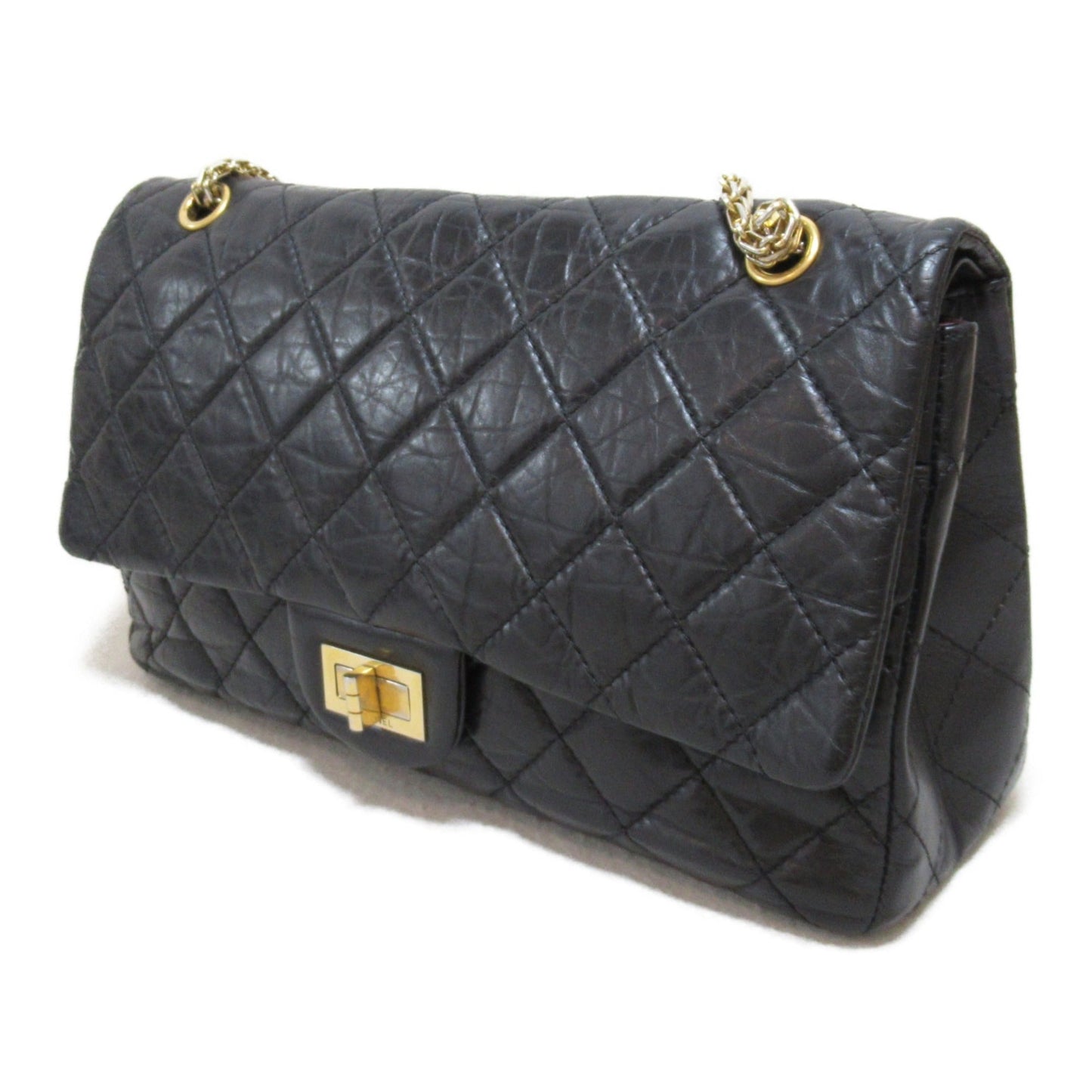 CHANEL 2.55 Maxi Matelasse Chain Shoulder Bag Black Calfskin [cowhide] A37590