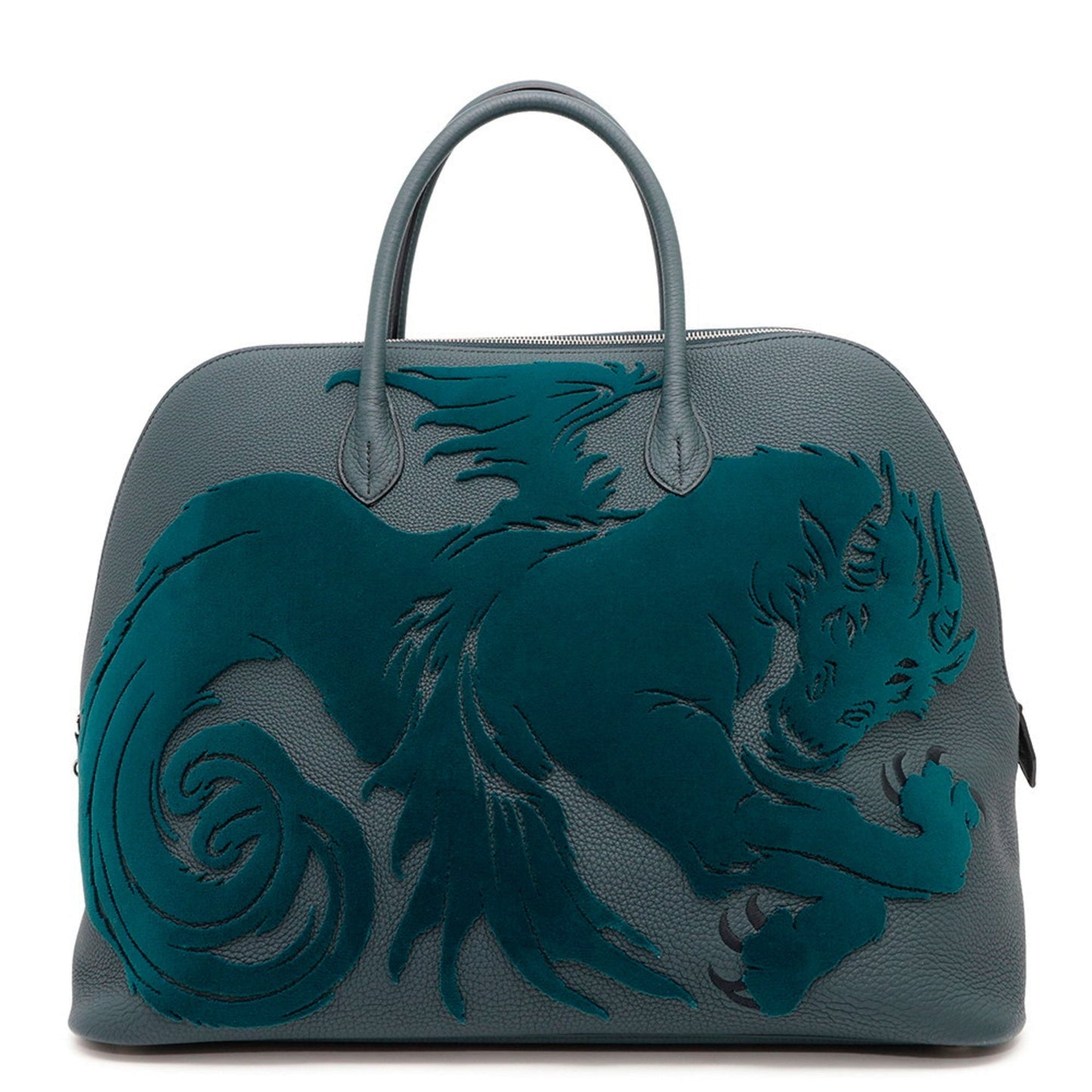 Hermes Bolide Silver Togo Leather Velvet Handbag ( )