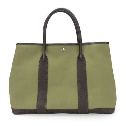 Hermes Brown Khaki Canvas Leather Tote Bag ( )