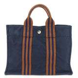 Hermes Brown Navy Canvas Tote Bag ( )