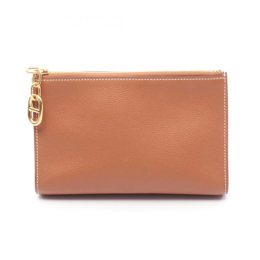 Hermes Brown Gold Leather Pouch ( )