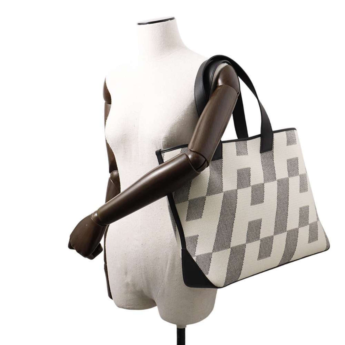 Hermes Black Swift Leather Toile H Handbag Tote Bag ( )
