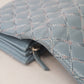 Chanel bi-fold long wallet lambskin light blue silver metal