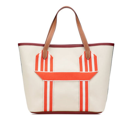 Hermes Beige Red Brown Taurillon Clemence Leather Tote Bag ( )