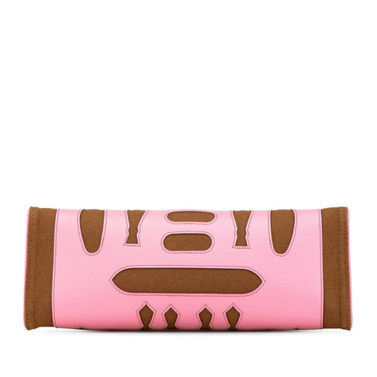 Hermes Brown Pink Felt Epsom Leather Handbag Tote Bag ( )