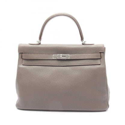 Hermes Brown Etain Taurillon Clemence Leather Handbag ( )