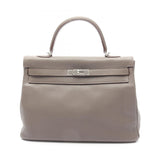 Hermes Brown Etain Taurillon Clemence Leather Handbag ( )