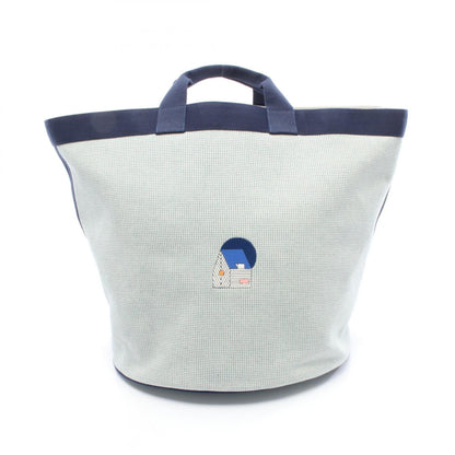 Hermes Beige Green Navy Canvas Toile H Basket Tote Bag ( )