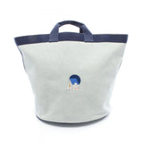 Hermes Beige Green Navy Canvas Toile H Basket Tote Bag ( )