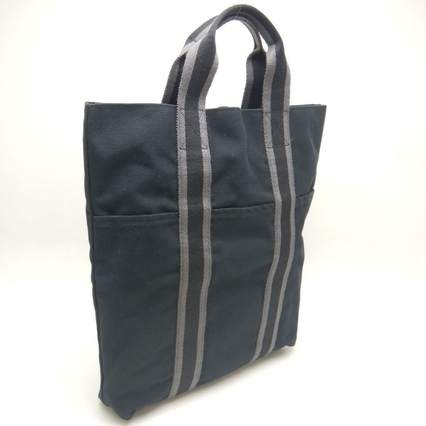 Hermes Black Gray Canvas Tote Bag ( )