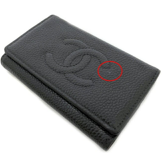 Chanel 6-key case Black Gold Caviar Skin A13502 Coco Mark Leather 6-series CHANEL Holder W Hook Unisex Case