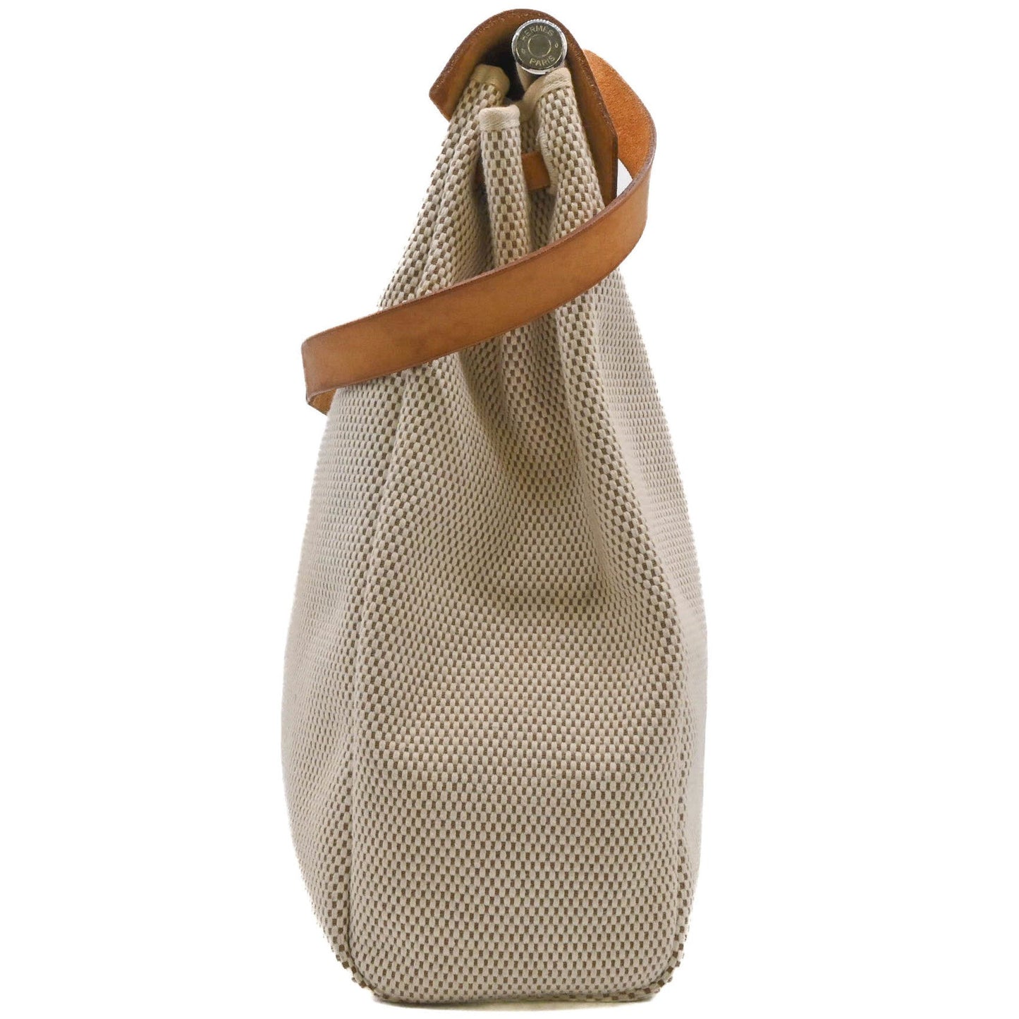 Hermes Beige Brown Canvas Leather Handbag ( )