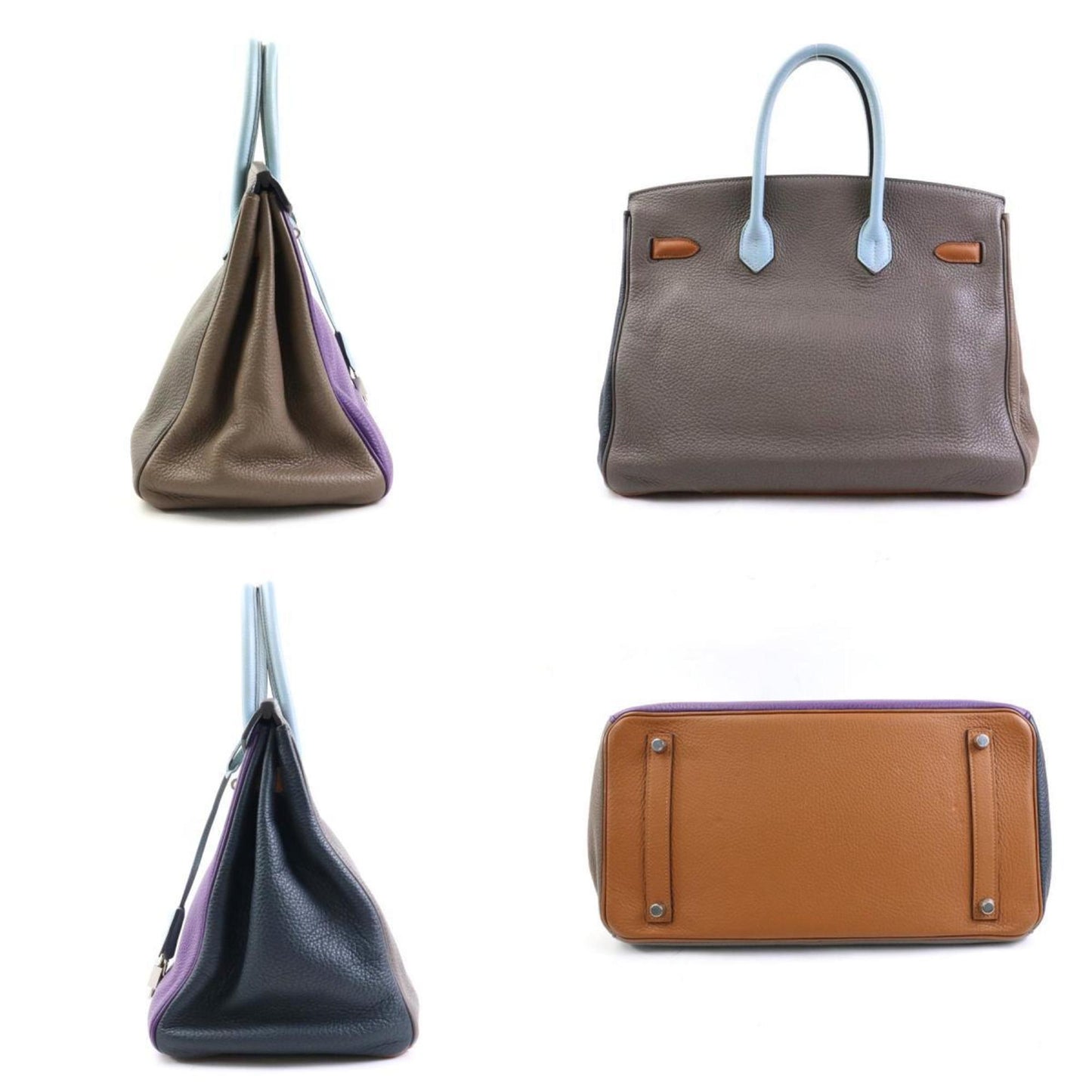 Hermes Blue Obscurs Etain Etoupe Gray Ultra Violet Taurillon Clemence Leather Handbag ( )