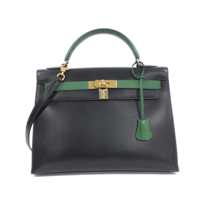 Hermes Black Green Box Calf Leather Courchevel Leather Handbag ( )
