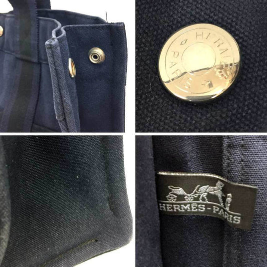 Hermes Black Navy Canvas Tote Bag ( )