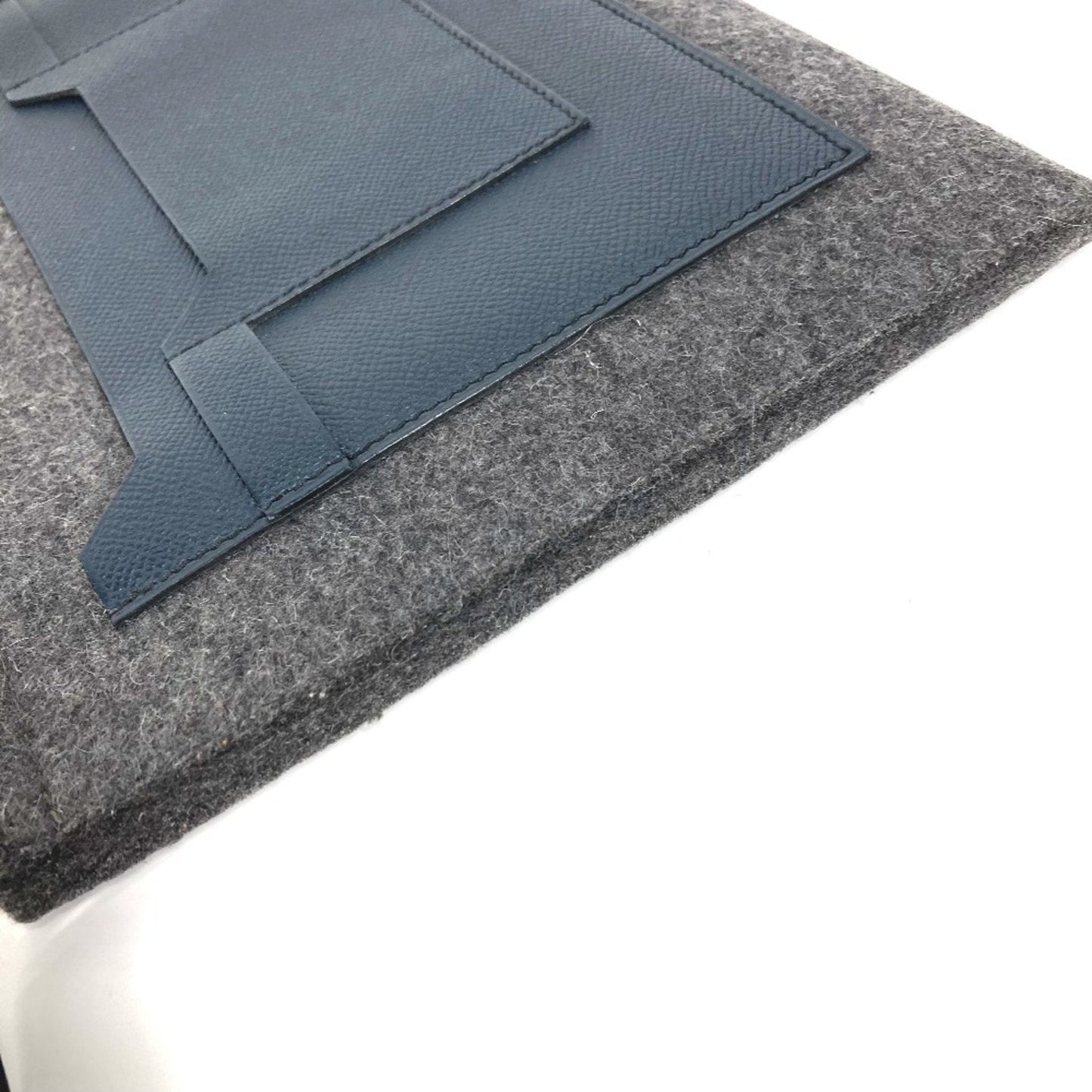 Hermes Bicolor Gray Navy Felt Leather Clutch Bag Pouch ( )