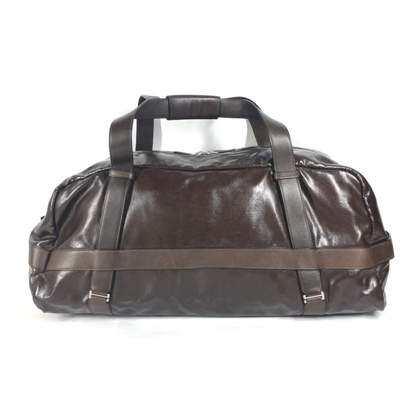 Hermes Brown Coated Canvas Boston Bag Shoulder Bag ( )