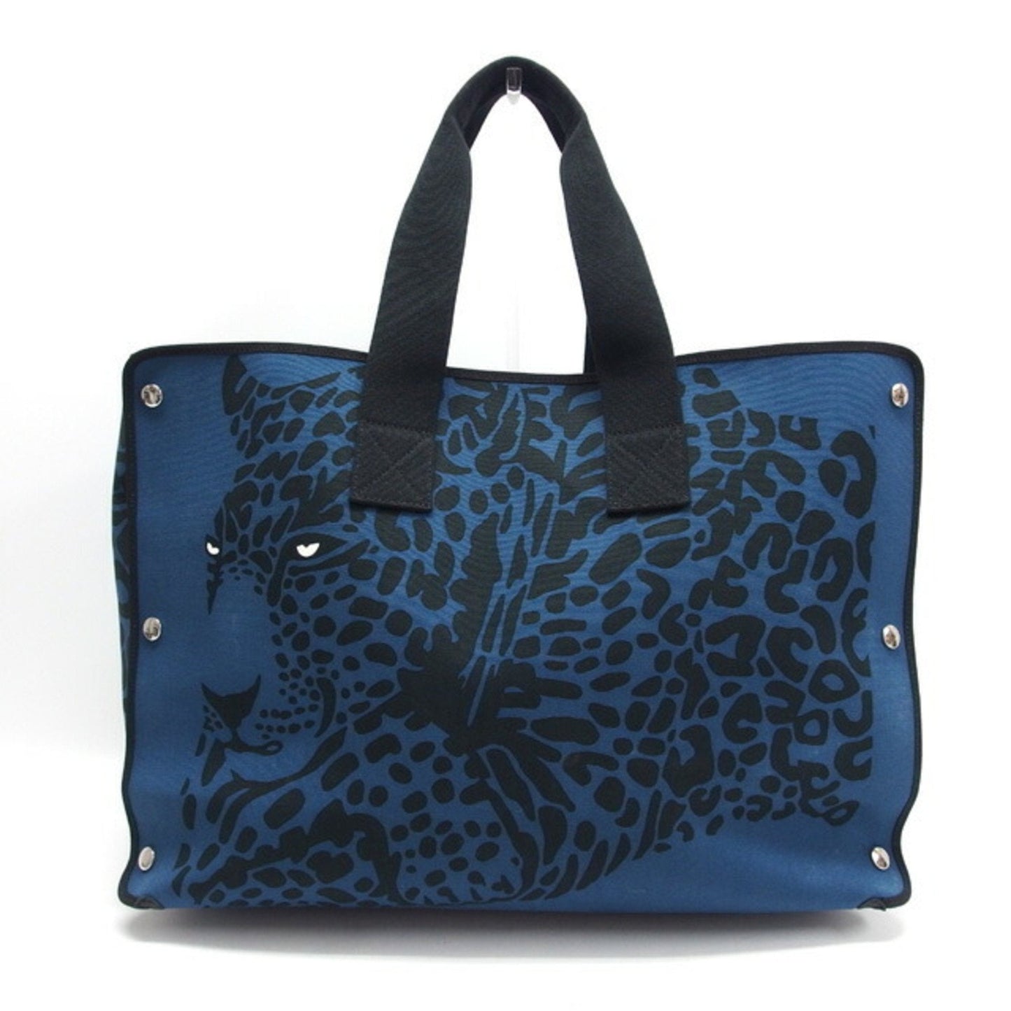 Hermes Black Blue Canvas Tote Bag ( )