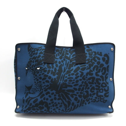 Hermes Black Blue Canvas Tote Bag ( )