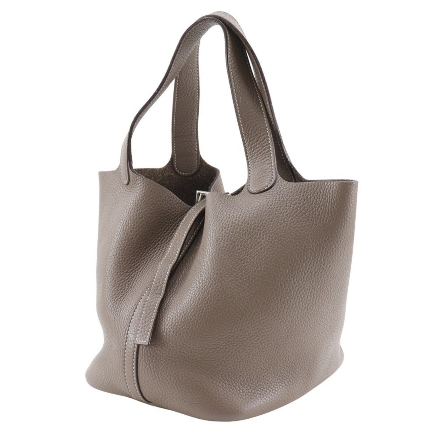 Hermes Brown Etoupe Gray Taurillon Clemence Leather Handbag ( )