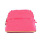 Hermes Brown Pink Canvas Leather Pouch ( )