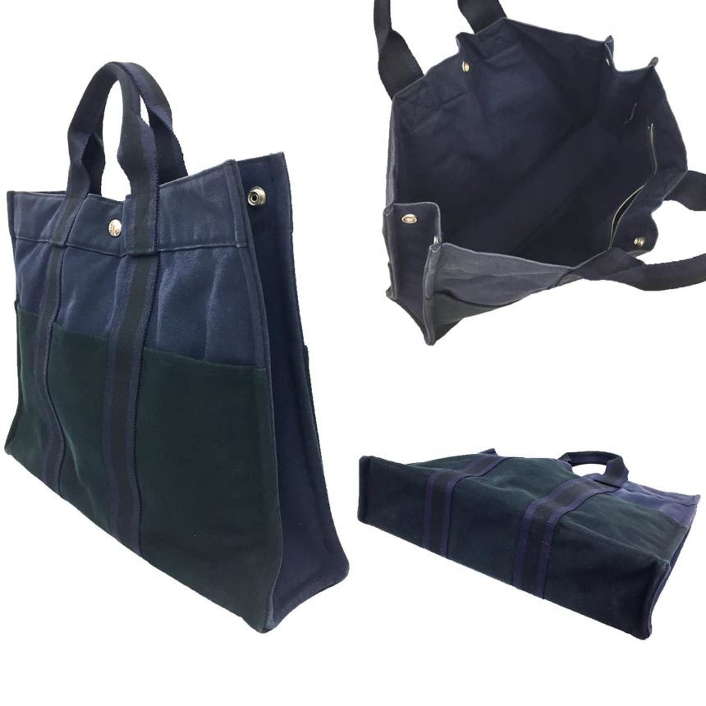 Hermes Black Navy Canvas Tote Bag ( )