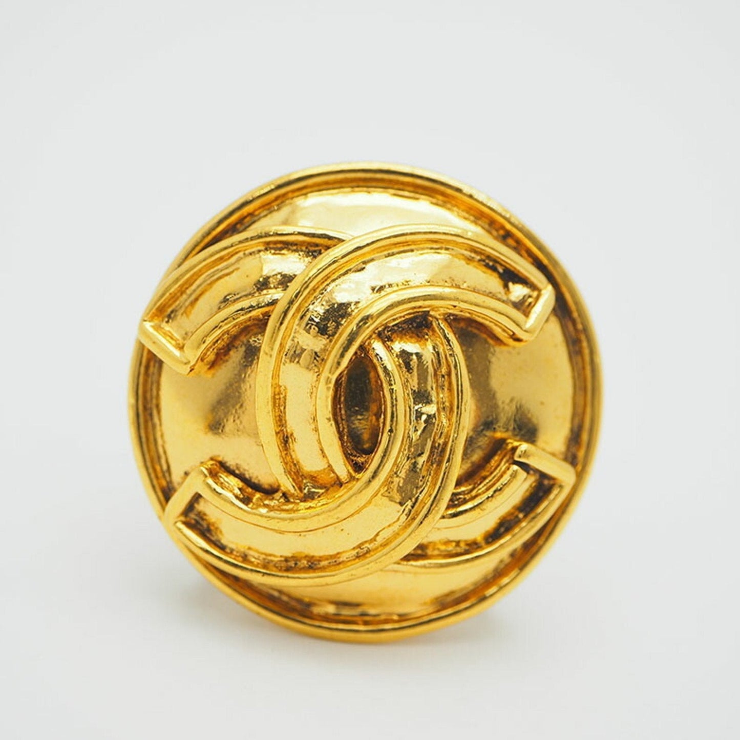 CHANEL 94P   Round Coco Earrings Gold Border Logo