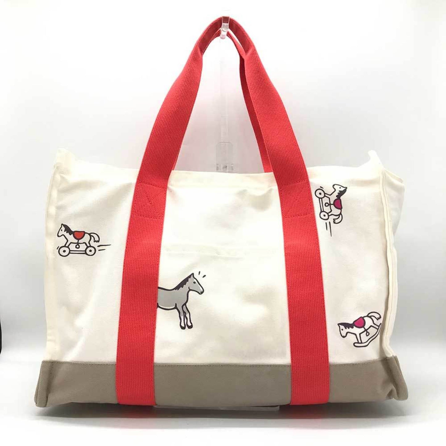 Hermes Adada Ivory Red Color Canvas Tote Bag ( )