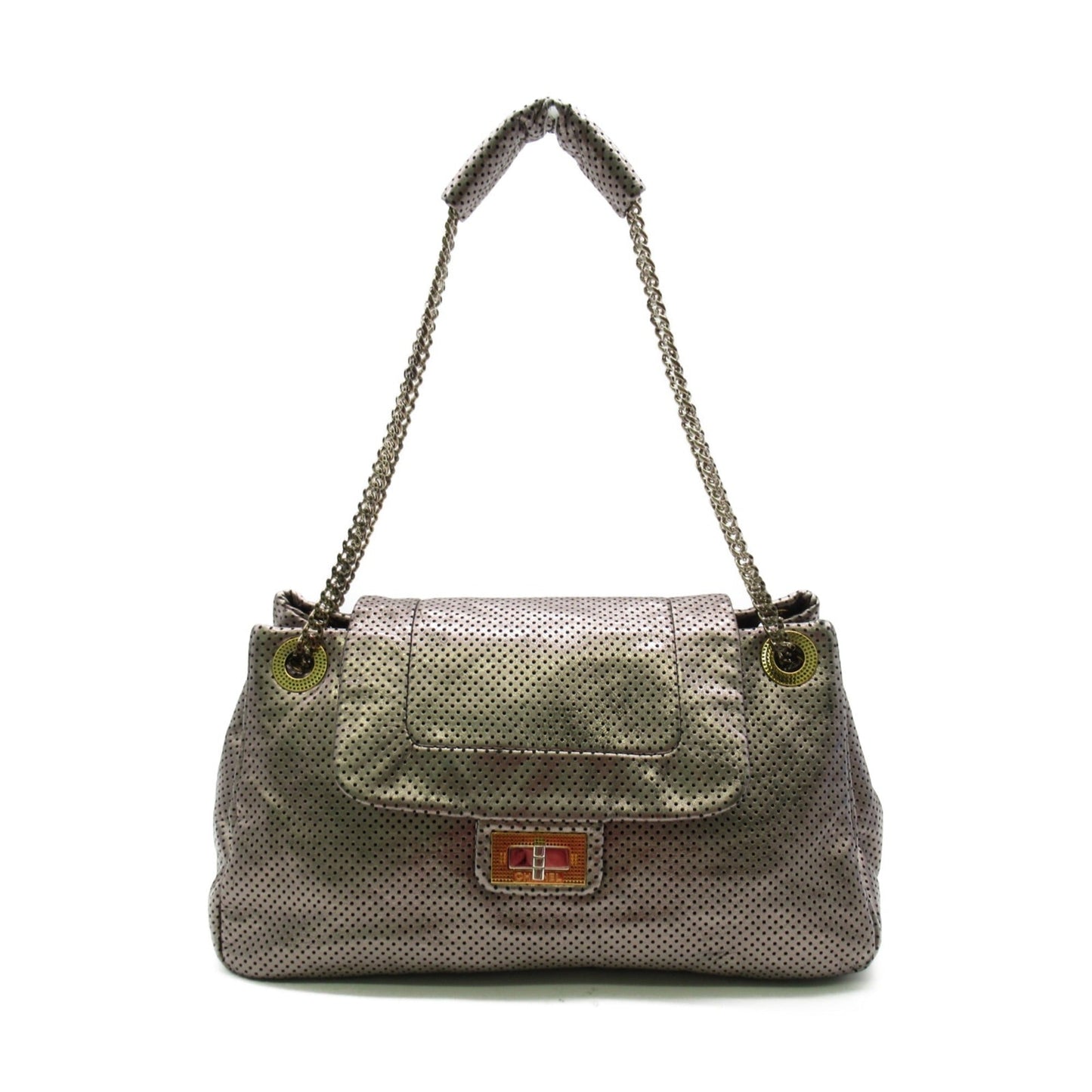 CHANEL 2.55 ChainShoulder Bag Silver metallic leather