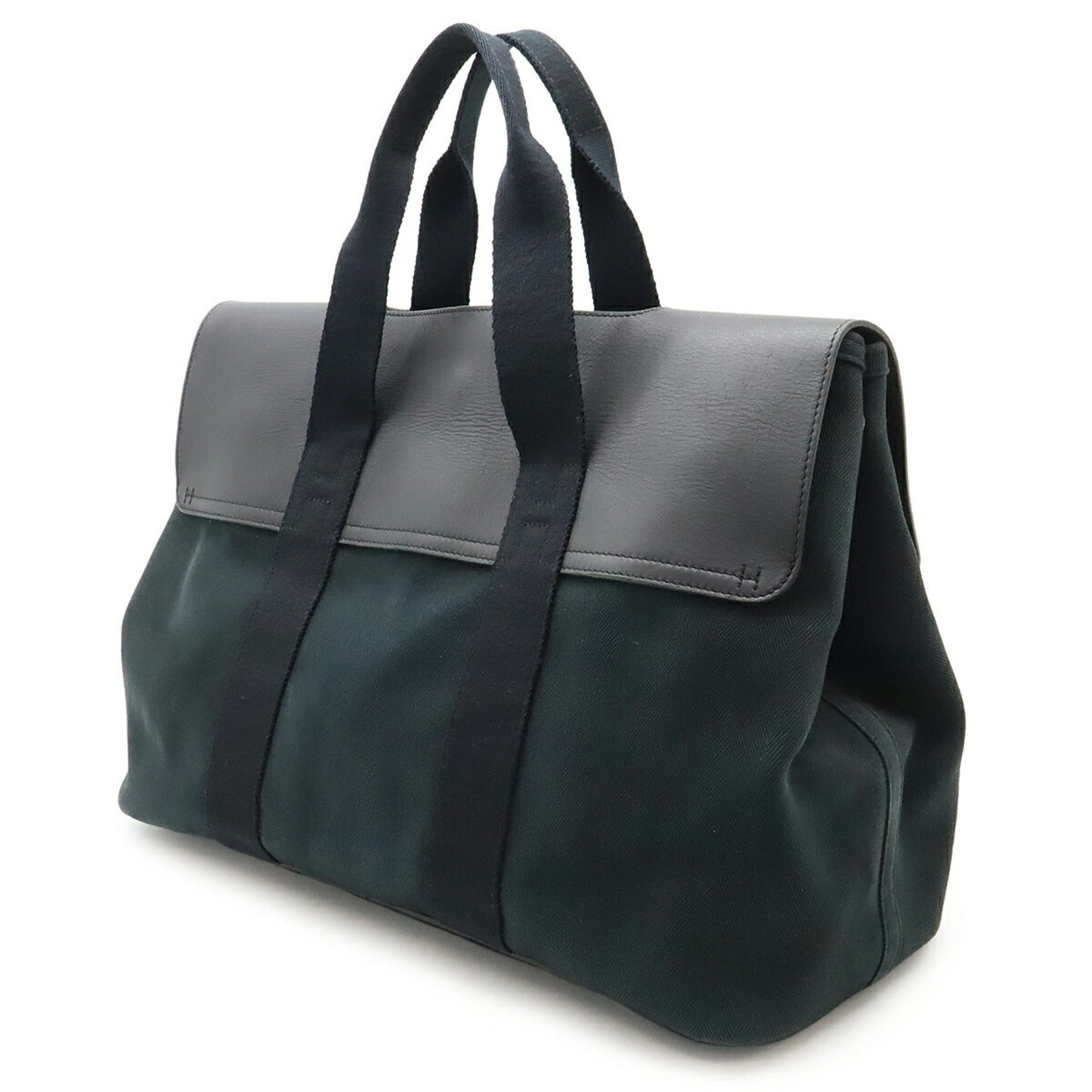 Hermes Black Toile Chevron Leather Handbag Pouch Tote Bag ( )