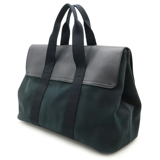 Hermes Black Toile Chevron Leather Handbag Pouch Tote Bag ( )