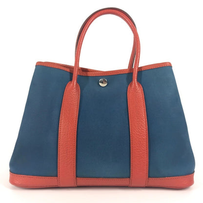 Hermes Blue Orange Canvas Leather Handbag Tote Bag ( )