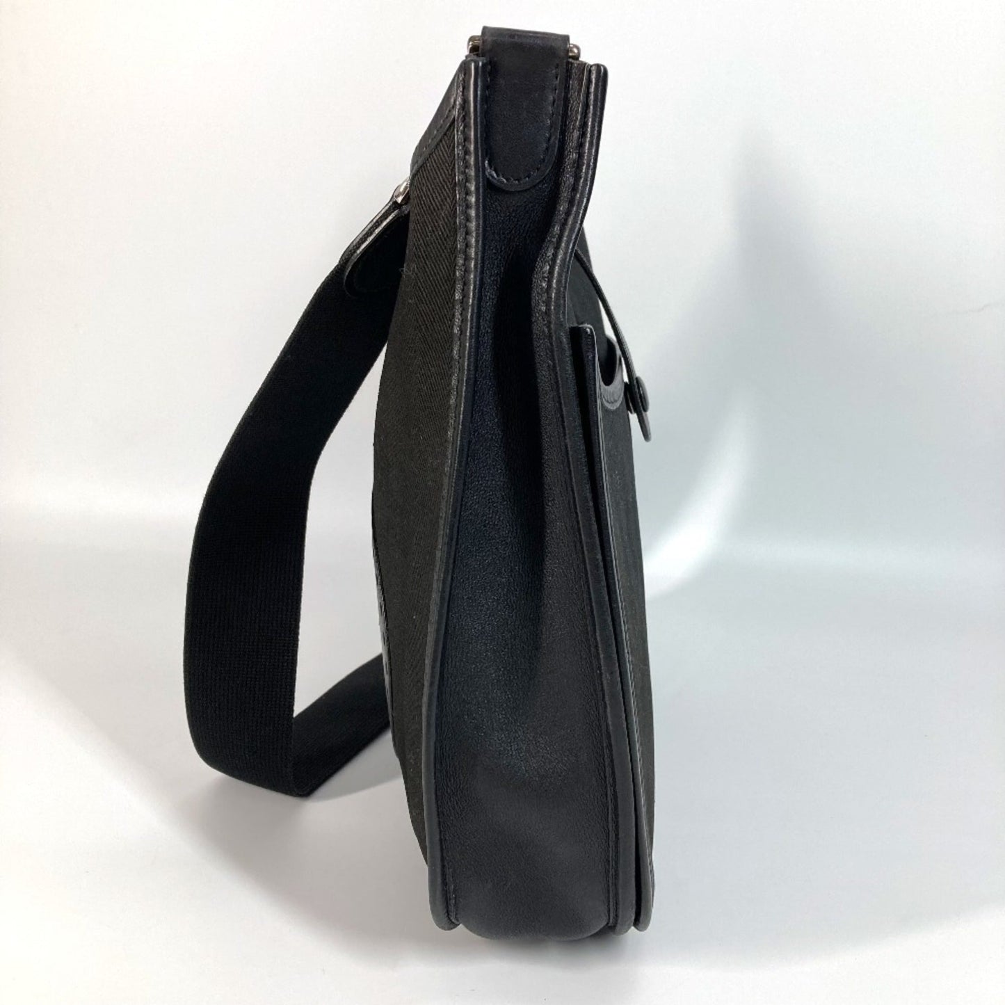 Hermes Black Leather Canvas Pochette Shoulder Bag ( )