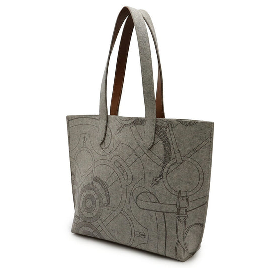 Hermes Brown Gray Felt Leather Handbag Tote Bag ( )