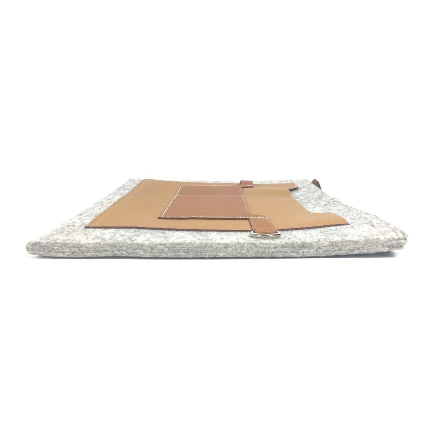 Hermes Brown Gray Felt Leather Clutch Bag ( )