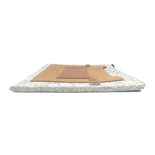 Hermes Brown Gray Felt Leather Clutch Bag ( )