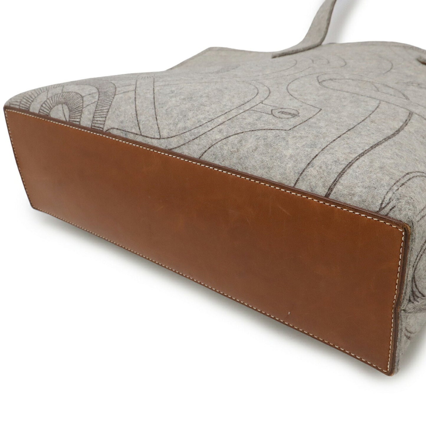 Hermes Brown Gray Felt Leather Handbag Tote Bag ( )