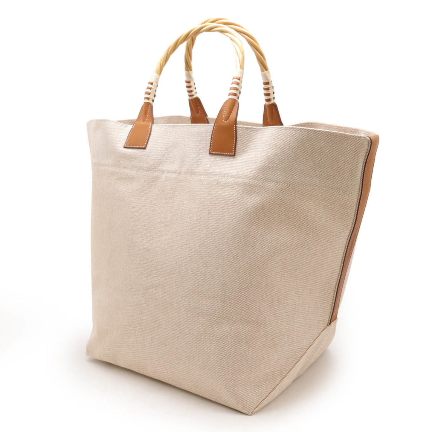 Hermes Beige Brown Toile H Straw Barenia Leather Tote Bag ( )
