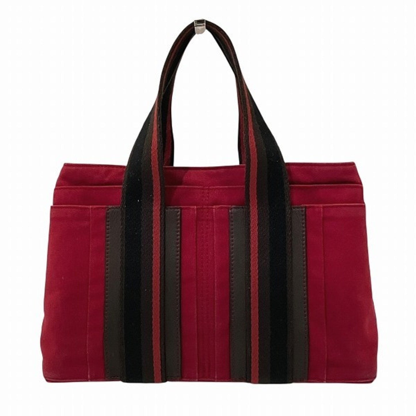 Hermes Brown Red Color Canvas Leather Tote Bag ( )