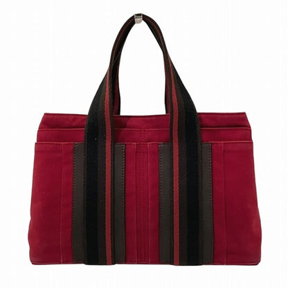 Hermes Brown Red Color Canvas Leather Tote Bag ( )