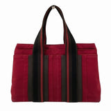 Hermes Brown Red Color Canvas Leather Tote Bag ( )