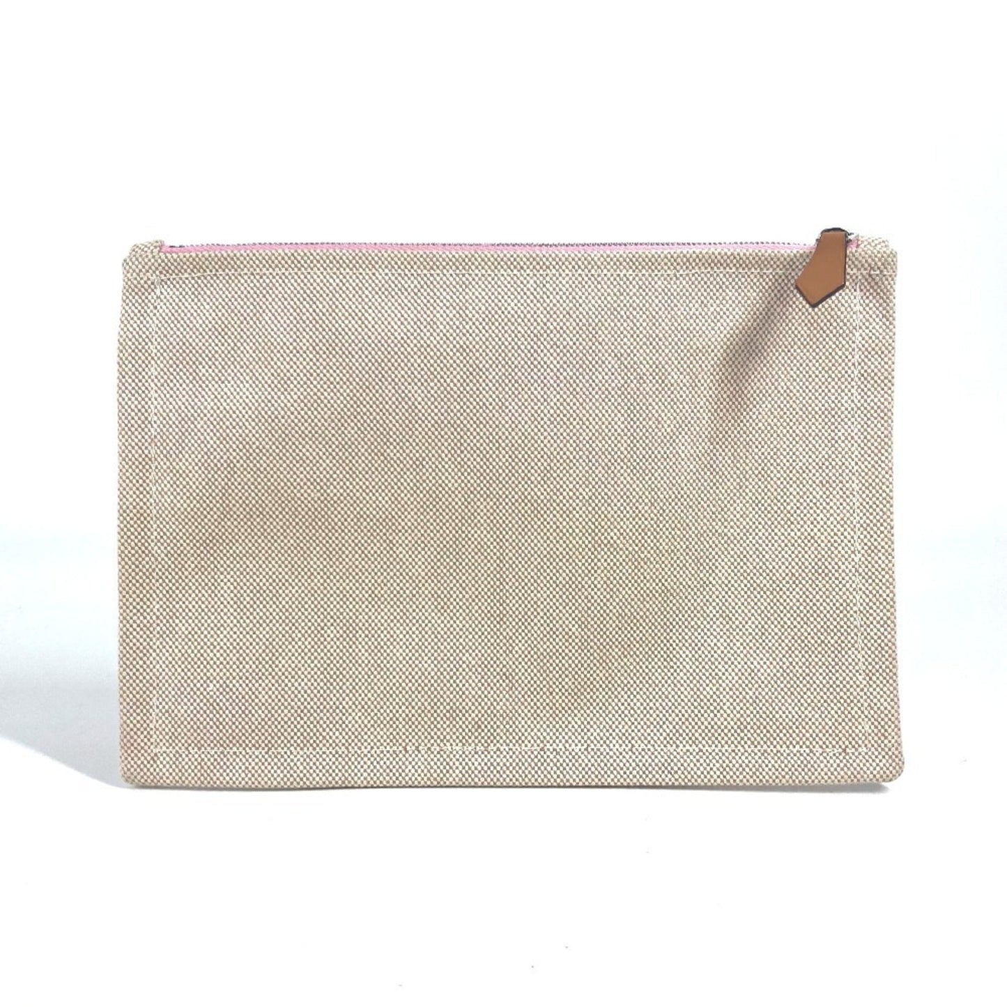 Hermes Beige Pink Canvas Clutch Bag ( )