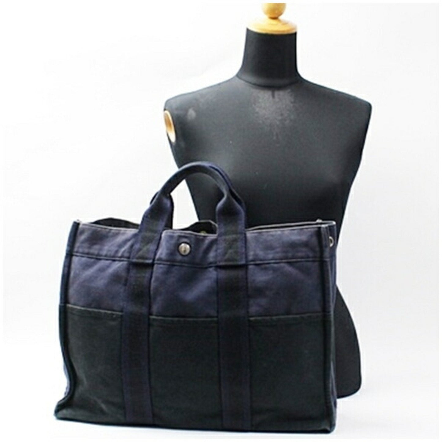 Hermes Bicolor Black Navy Canvas Tote Bag ( )