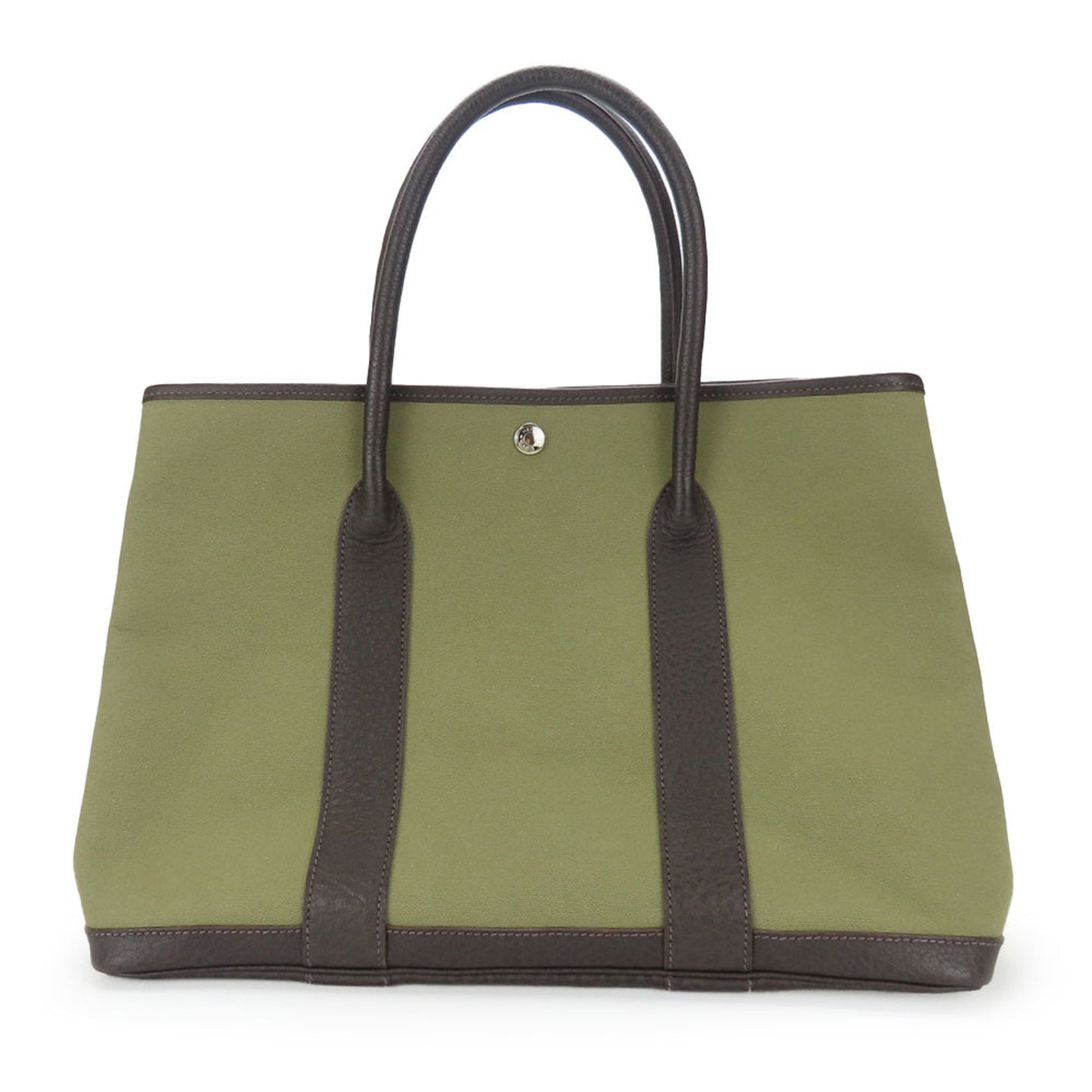 Hermes Brown Khaki Canvas Leather Tote Bag ( )
